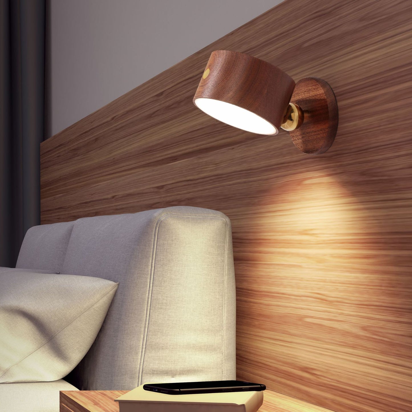 Wooden Bedside Lamp In Bedroom
