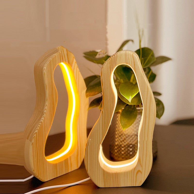 Wooden LED Table Lamp with Hollow Design