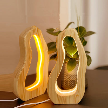 Wooden LED Table Lamp with Hollow Design
