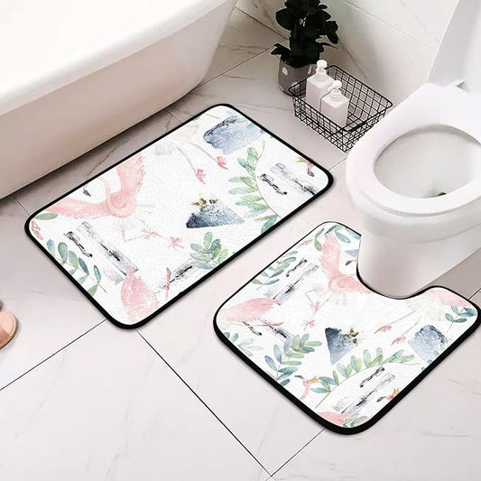 Dancing Flamingo Bathroom Mat Set with Bath Mat & Contour Mat