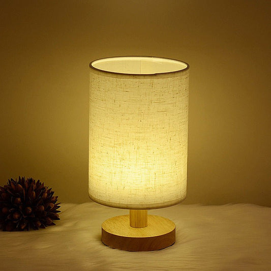Wooden Table Lamp with Cloth Shade – Children's Study Desk Light